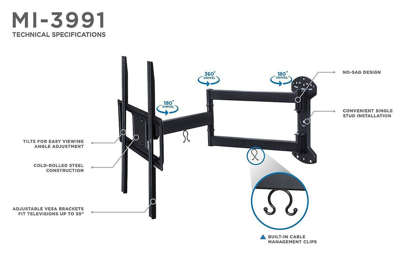 Mount-It! Full-Motion TV Wall Mount Arm for 32" to 55" Flat Screens (MI-3991XL)