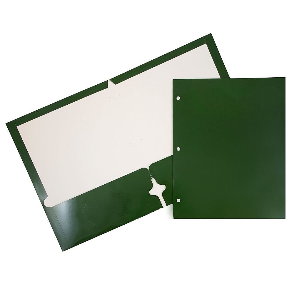 JAM Paper Laminated Glossy 3 Hole Punched 2-Pocket Folders, Green, 100/Box (385GHPgrb)