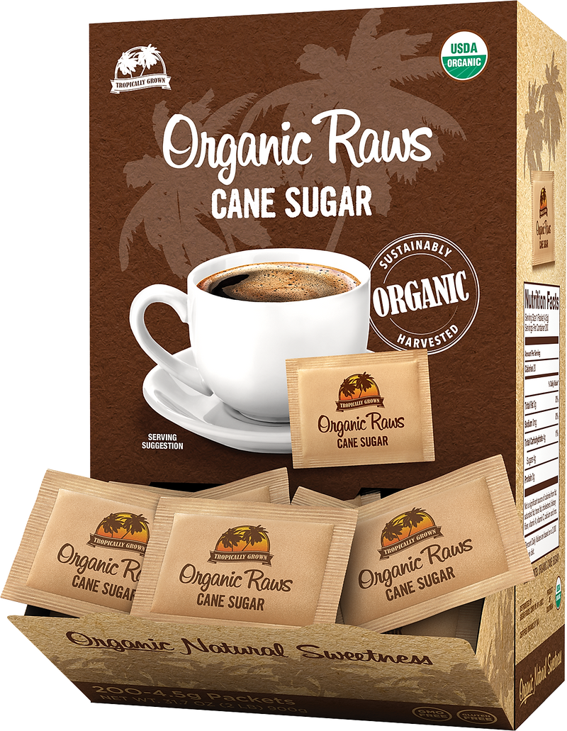 Tropically Grown Organic Raws Cane Sugar, 200/Box (83035)