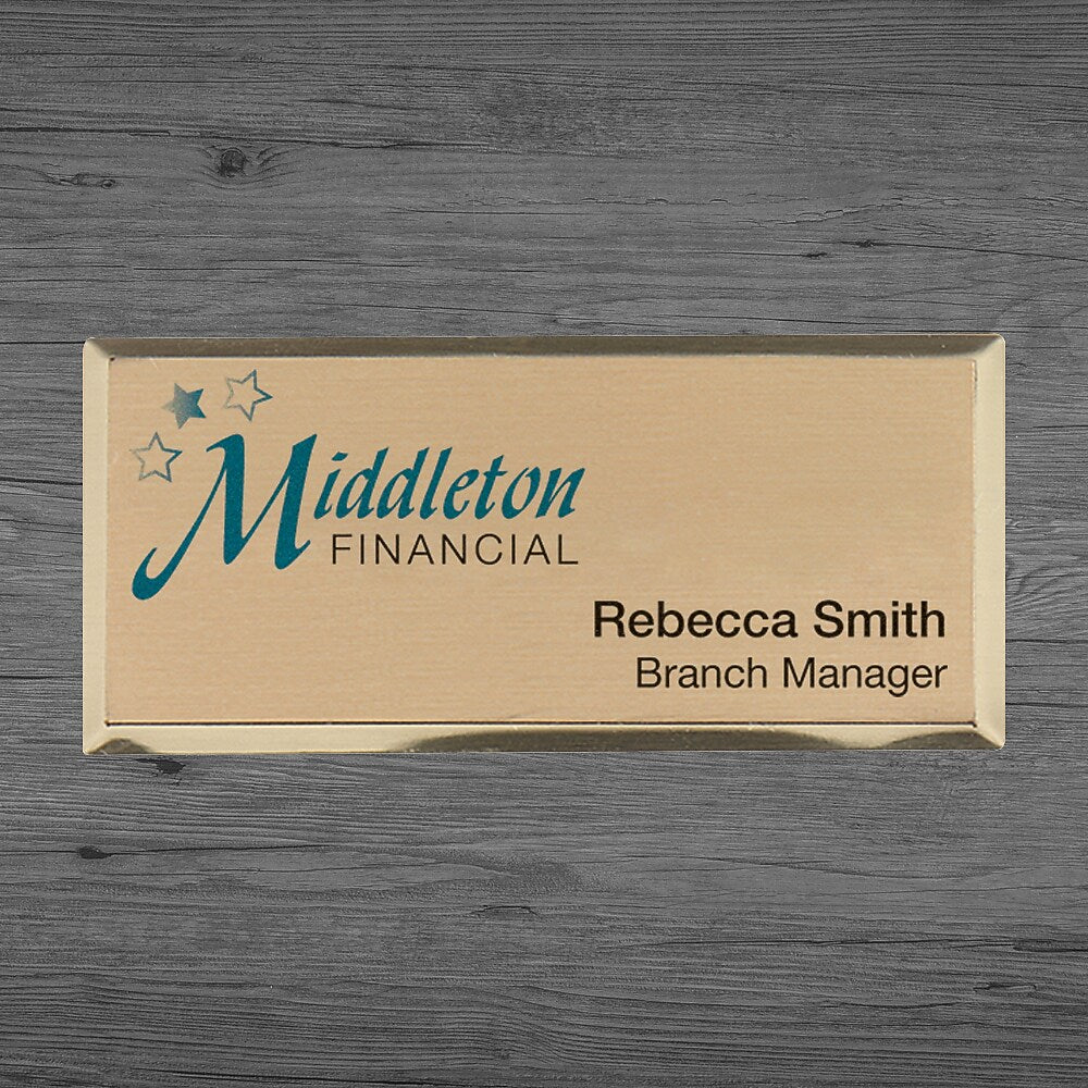 Full Color Metal Name Badge, Gold, 1" x 2" , Qty 1