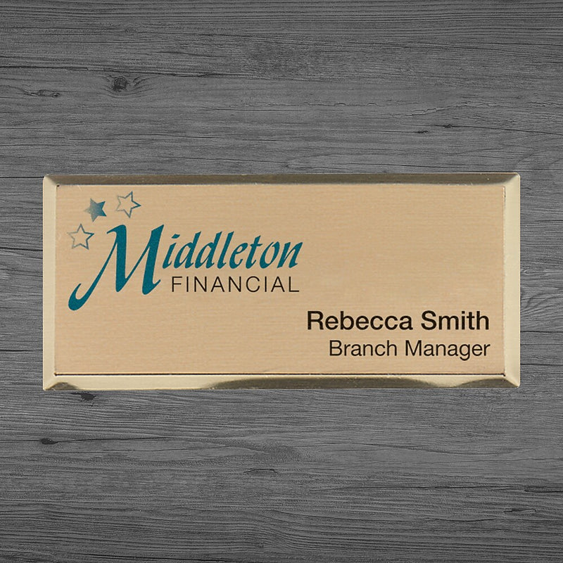 Full Color Metal Name Badge, Gold, 1" x 2" , Qty 1