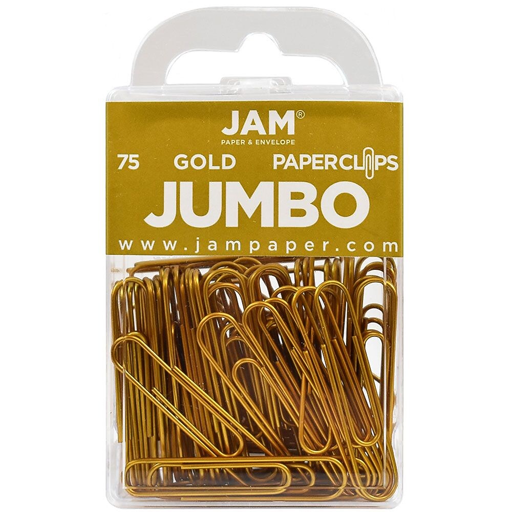 JAM Paper Jumbo Paper Clips, 2" Capacity, Gold, 75 Clips/Pack, 2/Pack (21832060a)