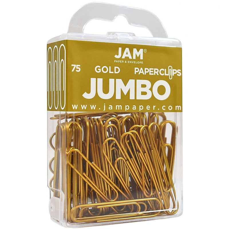 JAM Paper Jumbo Paper Clips, 2" Capacity, Gold, 75 Clips/Pack, 2/Pack (21832060a)