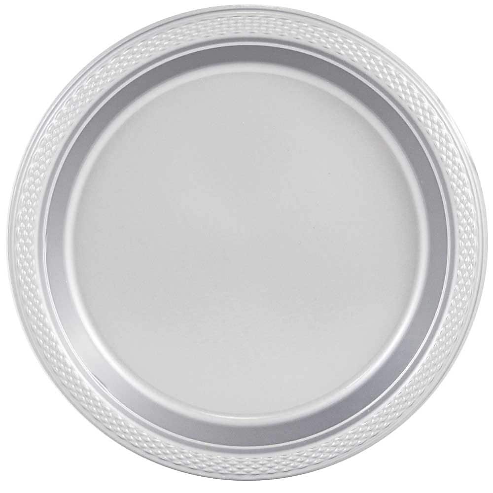 JAM Paper 9" Plastic Plates, Silver, 200 Plates/Box (255325375B)