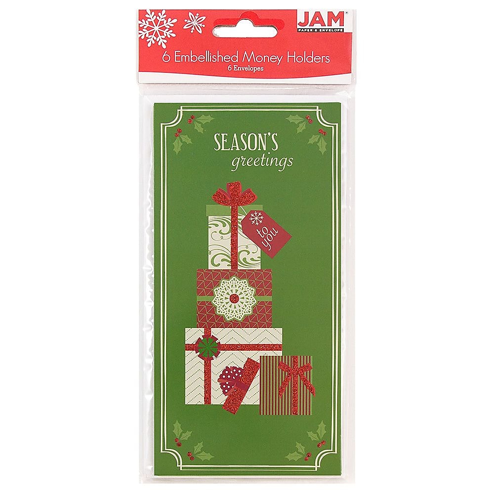 JAM Paper® Christmas Money Cards Set, Seasons Greetings Gifts, 6/Pack (95231613)