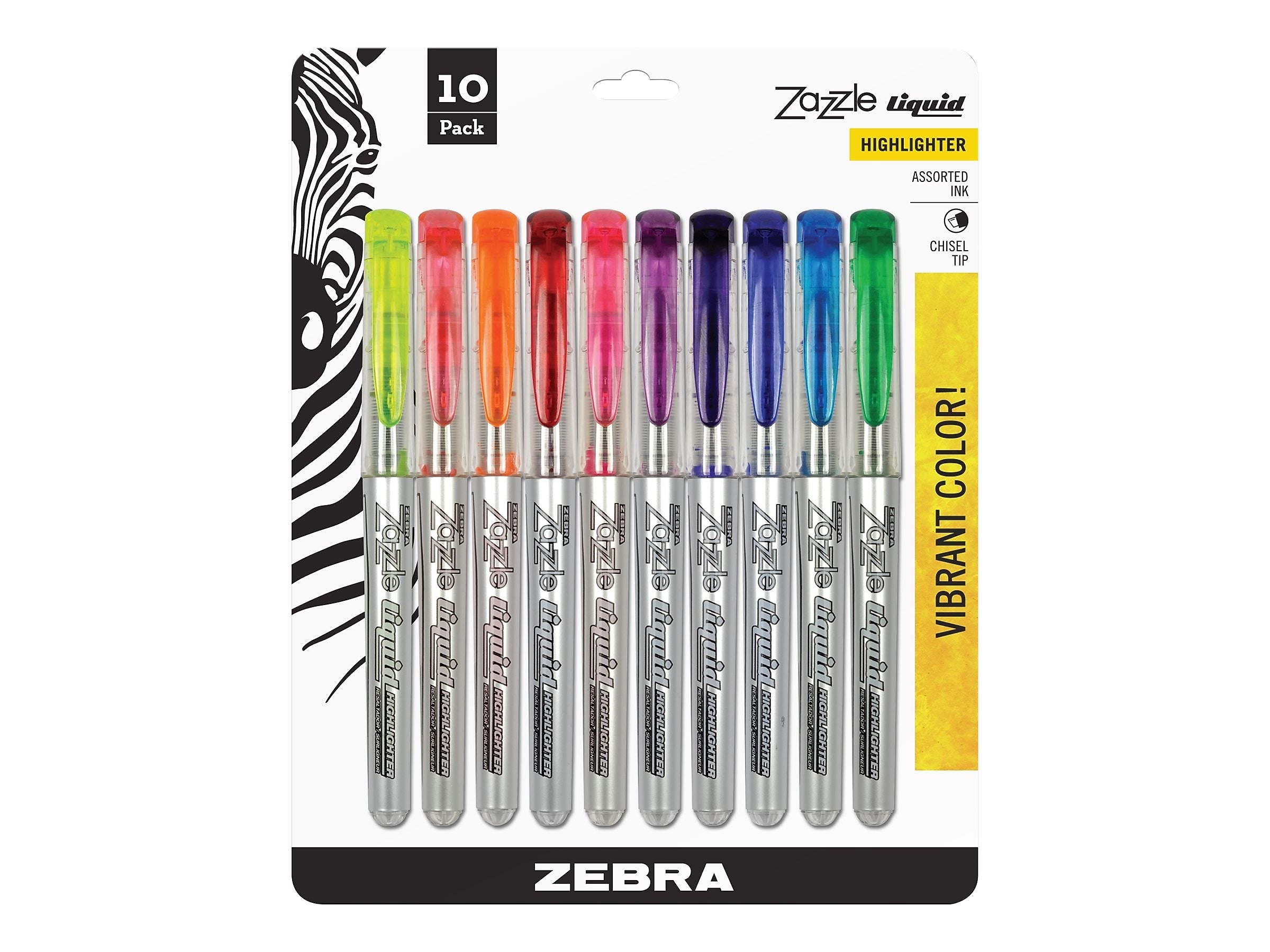 Zebra Zazzle Liquid Highlighters, Chisel, Assorted, 10/Pack  (ZEB71111)