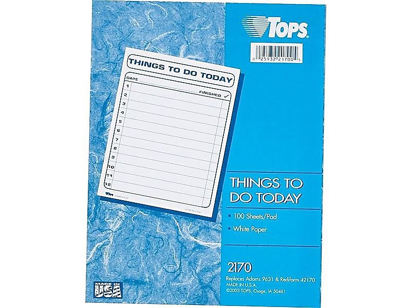 TOPS Things To Do Today Memo Pad, 8.5" x 11", White, 100 Sheets/Pad (TOP 2170)
