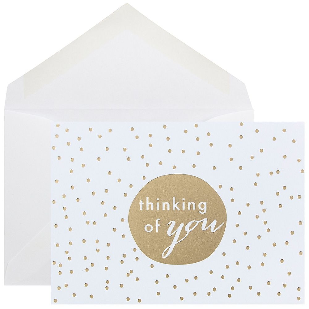 JAM Paper® Blank Greeting Cards Set, Thinking of You, Gold Tiny Dot, 10/Pack (D41111NGLMB)