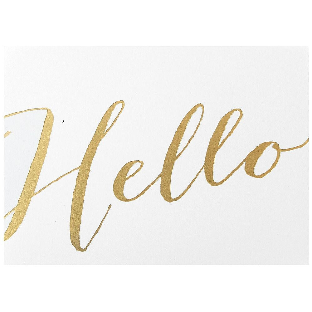 JAM Paper® Blank Greeting Cards Set, Hello, White with Gold Script, 10/Pack (D41113NGLMB)