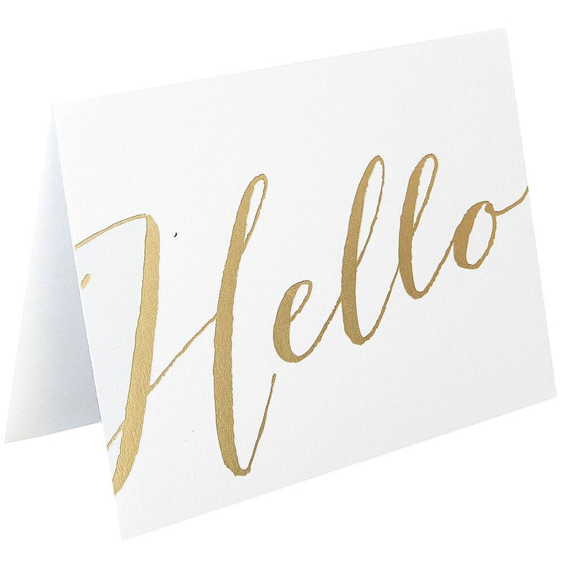 JAM Paper® Blank Greeting Cards Set, Hello, White with Gold Script, 10/Pack (D41113NGLMB)