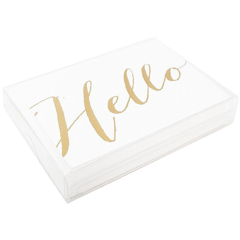 JAM Paper® Blank Greeting Cards Set, Hello, White with Gold Script, 10/Pack (D41113NGLMB)