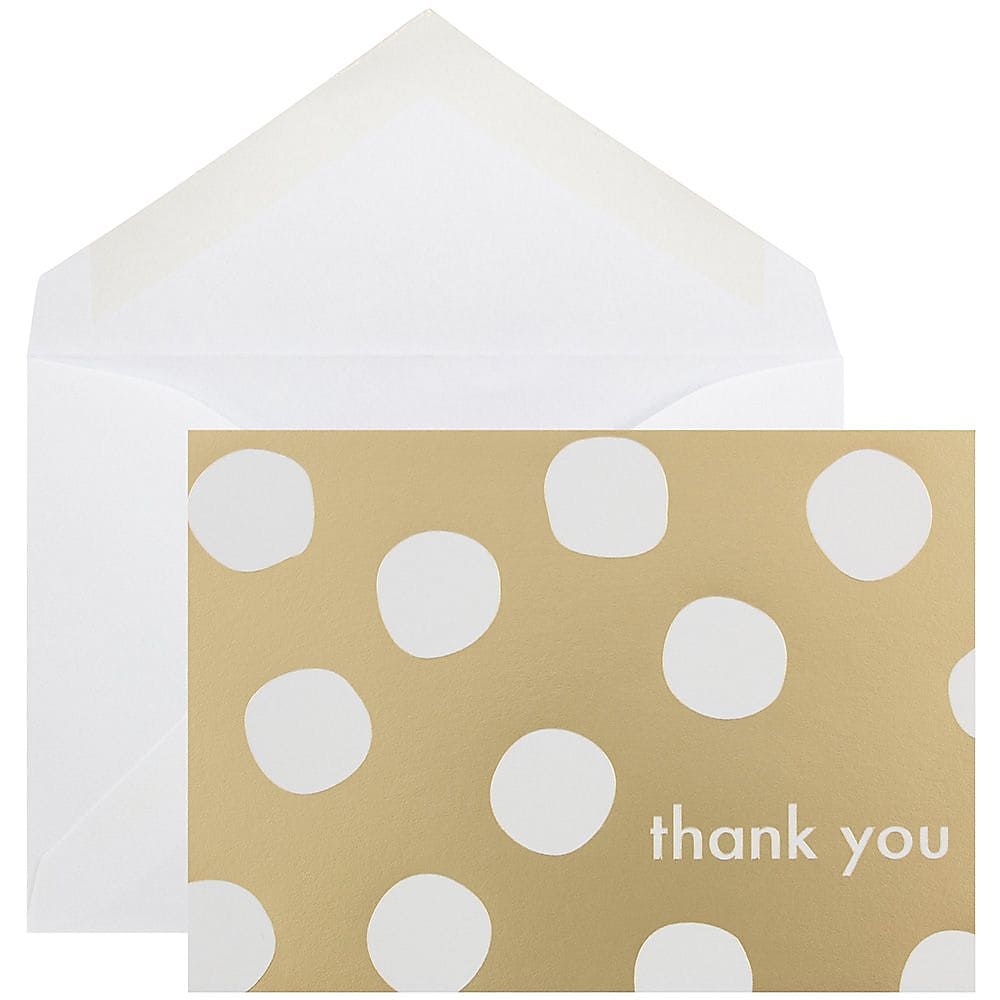 JAM Paper® Blank Thank You Cards Set, Gold Polka Dot, 10/Pack (D41109TYGLMB)