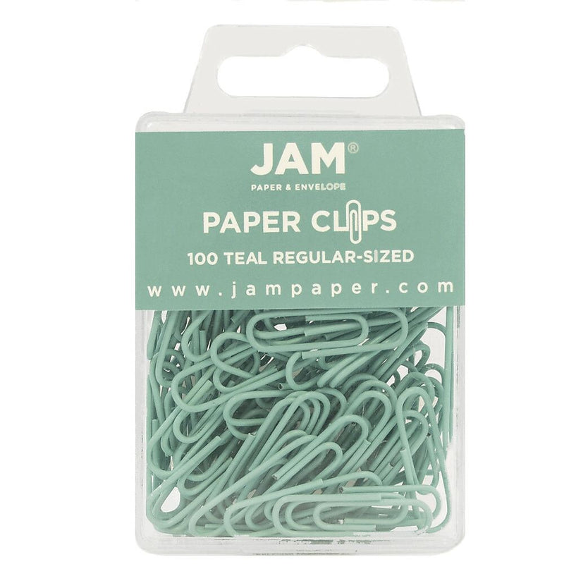 JAM Paper Paper Clips, 1" Capacity, Teal, 100 Clips/Pack, 2/Pack (21832064a)