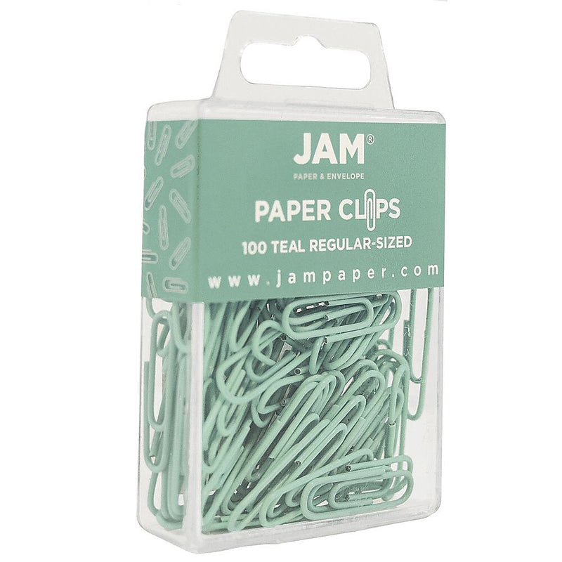 JAM Paper Paper Clips, 1" Capacity, Teal, 100 Clips/Pack, 2/Pack (21832064a)