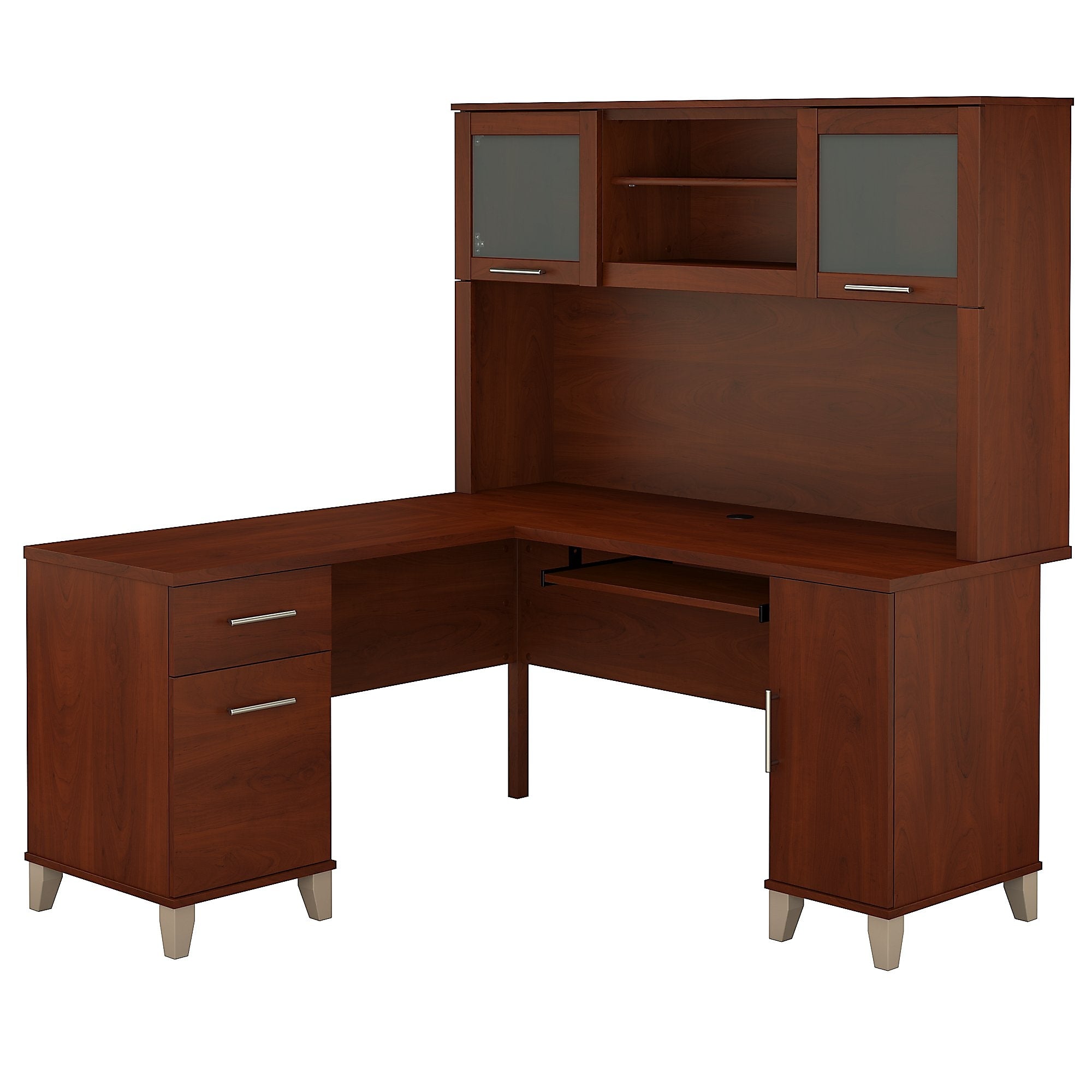 Bush Furniture Somerset 60"W L Shaped Desk with Hutch, Hansen Cherry (SET002HC)