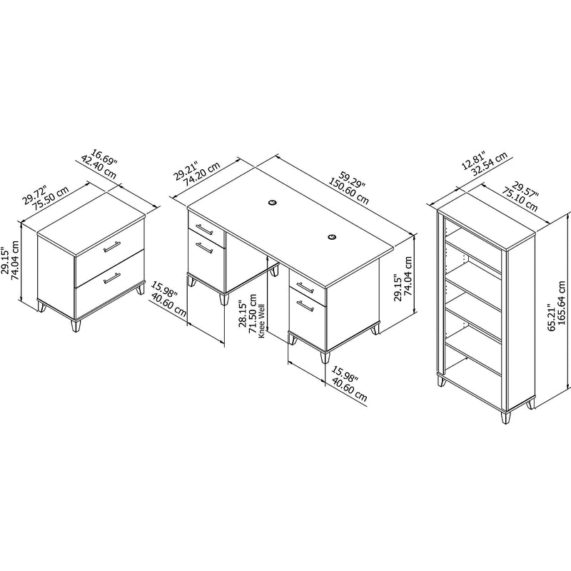 Bush Furniture Somerset 60"W Office Desk with Lateral File Cabinet and 5 Shelf Bookcase, Maple Cross (SET013MC)