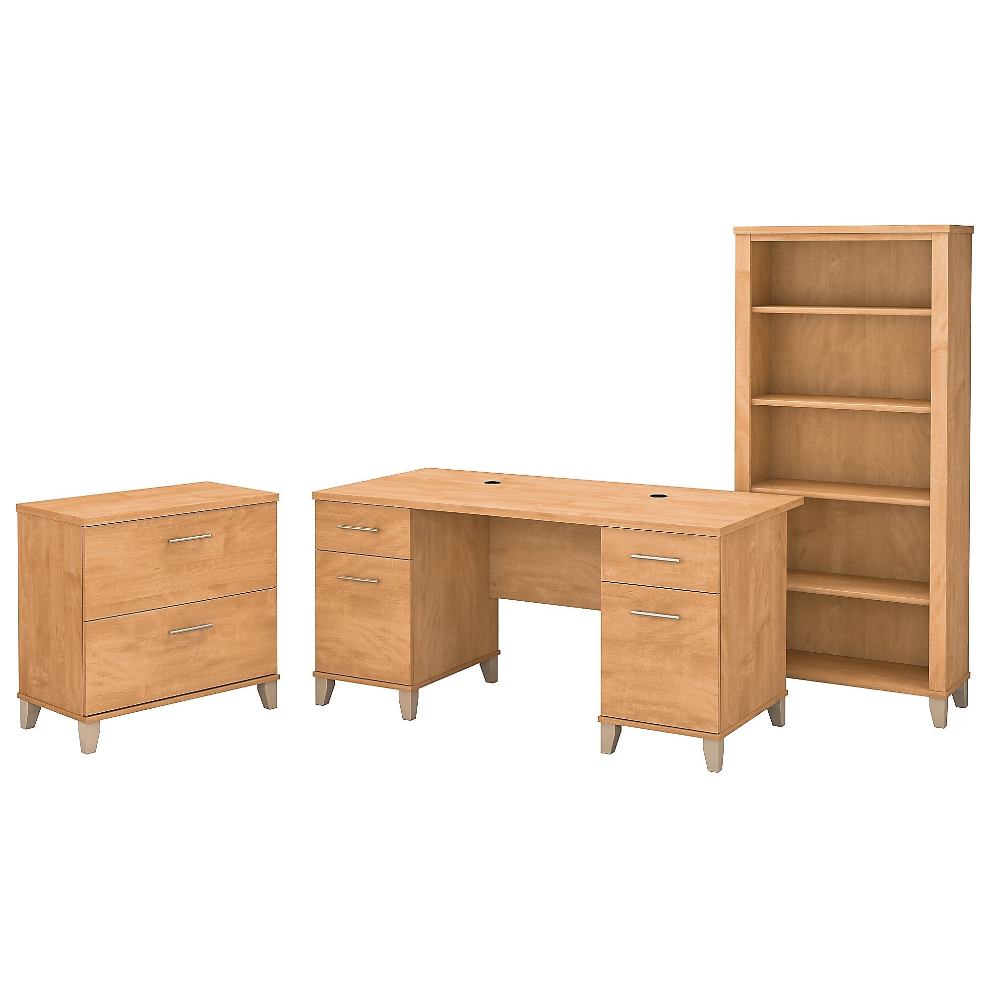 Bush Furniture Somerset 60"W Office Desk with Lateral File Cabinet and 5 Shelf Bookcase, Maple Cross (SET013MC)