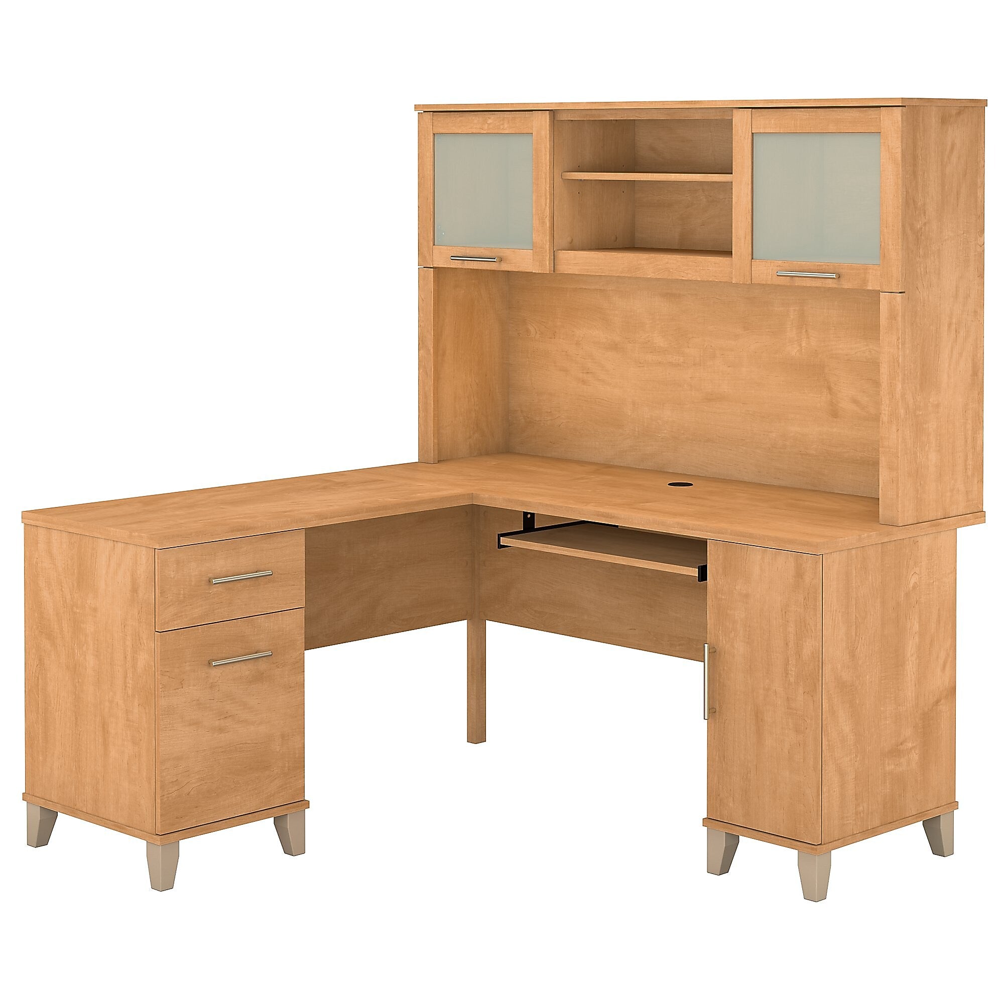 Bush Furniture Somerset 60"W L Shaped Desk with Hutch, Maple Cross (SET002MC)