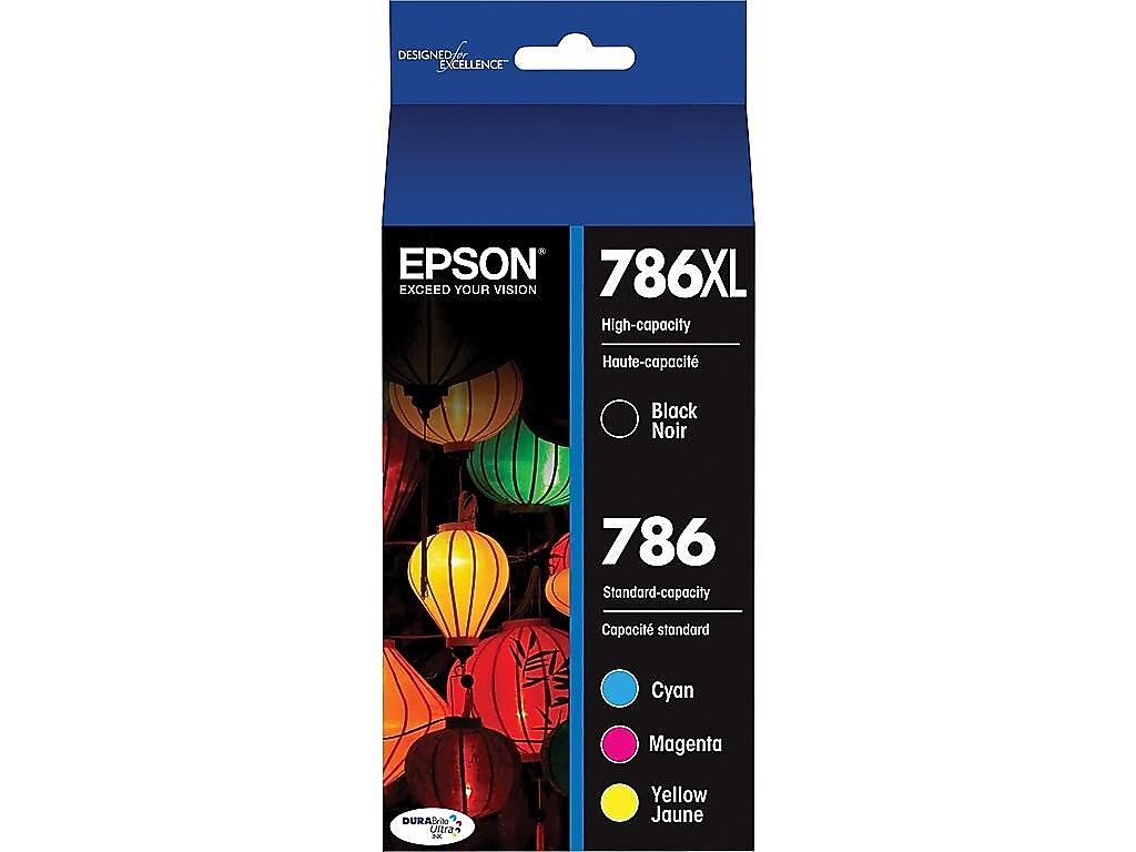 Epson T786XL/T786 Black High Yield and Cyan/Magenta/Yellow Standard Yield Ink Cartridge, 4/Pack (T786XL-BCS)