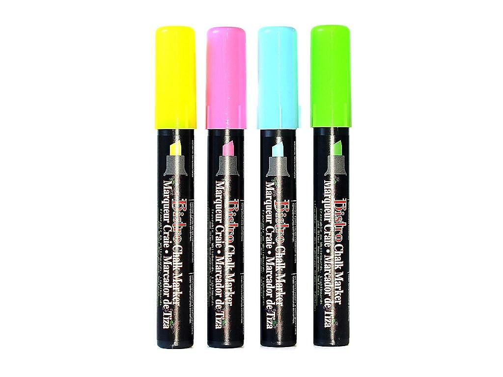 Marvy Uchida Bistro Chalk Markers, Chisel Point, Assorted, 4/Pack (12161)