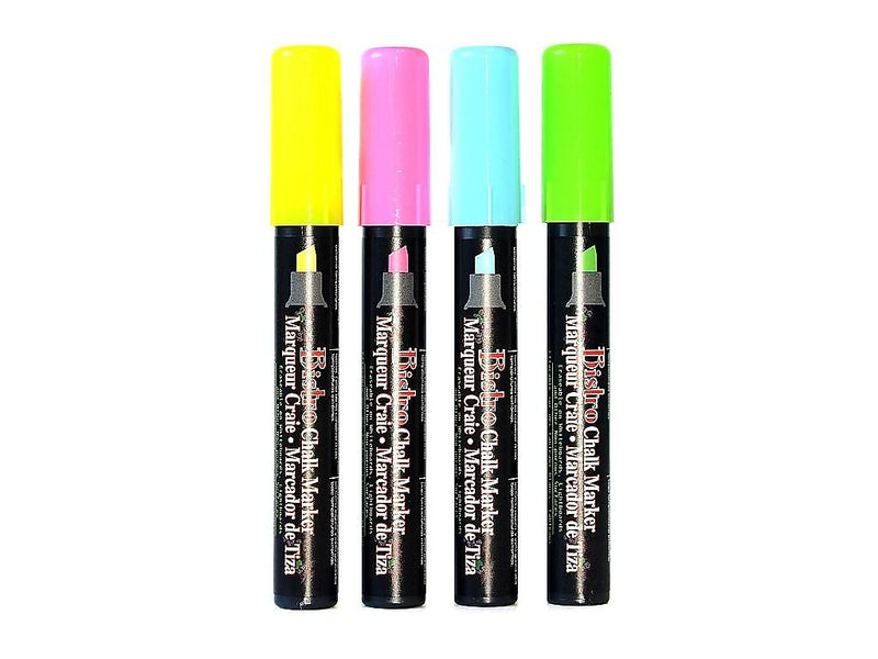 Marvy Uchida Bistro Chalk Markers, Chisel Point, Assorted, 4/Pack (12161)