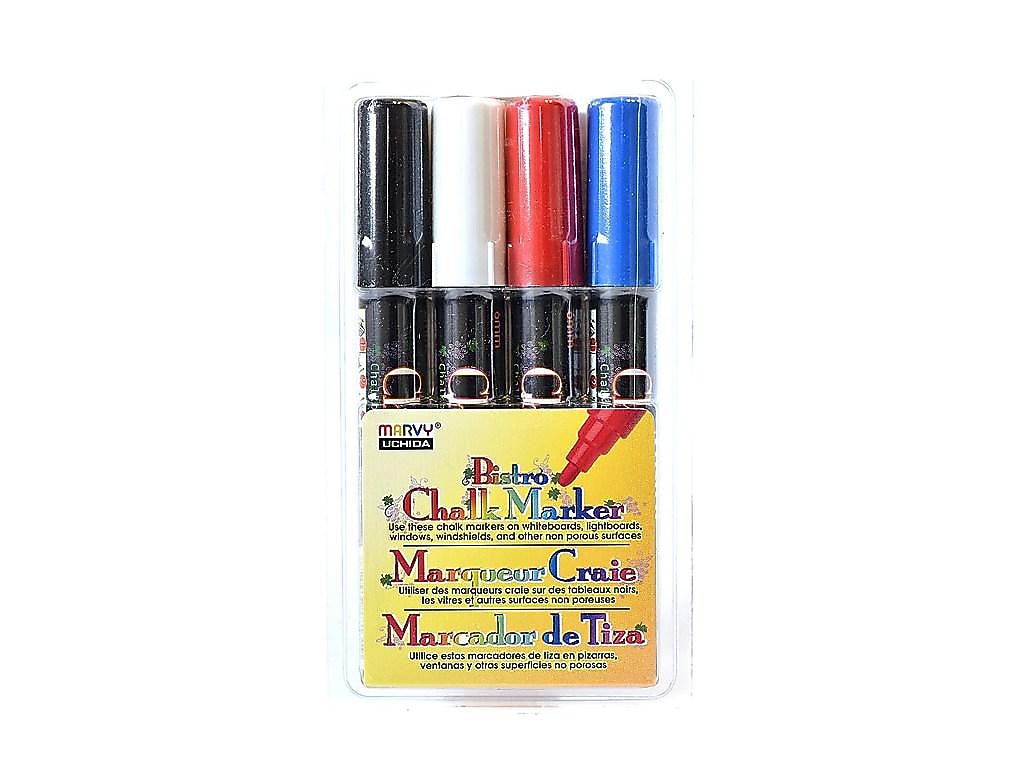 Marvy Uchida Bistro Chalk Markers, Broad Point, Assorted, 4/Pack (02657)