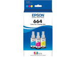 Epson T664 Cyan/Magenta/Yellow Ultra High Yield Ink Cartridge, 3/Pack