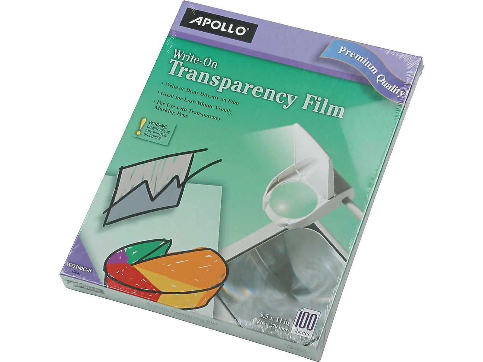 Apollo Write-On Uncoated Transparency Film, 8.5" x 11", 100/Box (W0100C-B)