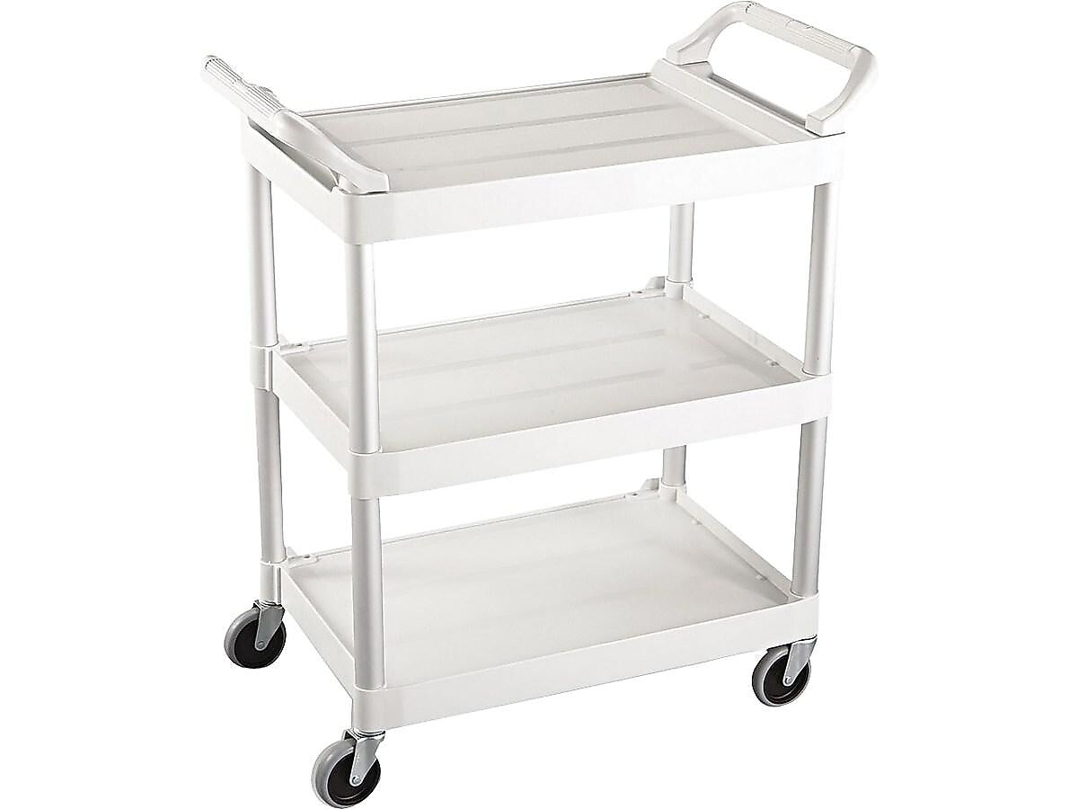 Rubbermaid 3-Shelf Plastic/Poly Mobile Utility Cart with Swivel Wheels, White (FG342488OWHT)
