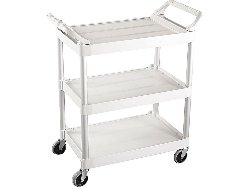 Rubbermaid 3-Shelf Plastic/Poly Mobile Utility Cart with Swivel Wheels, White (FG342488OWHT)