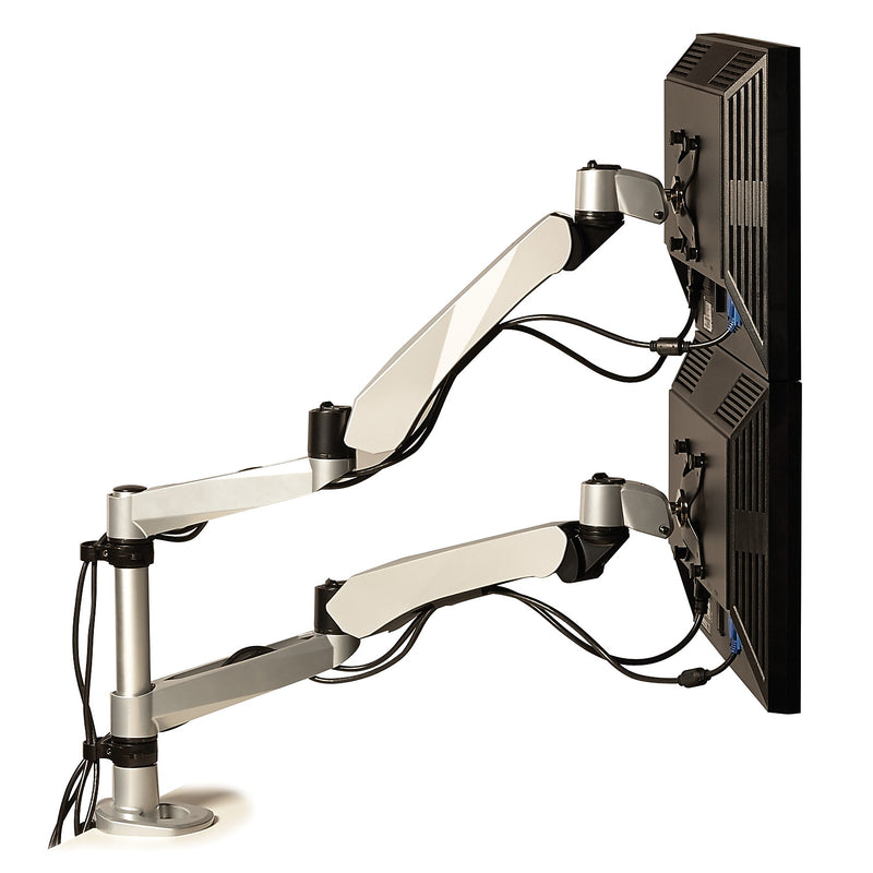 3M™ Dual Monitor Arm, Grab Monitor to Adjust Height, Tilt, Swivel, Rotate, Holds Monitors Up to 20 lbs. and ≤27" (MA265S)