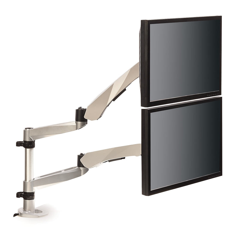 3M™ Dual Monitor Arm, Grab Monitor to Adjust Height, Tilt, Swivel, Rotate, Holds Monitors Up to 20 lbs. and ≤27" (MA265S)