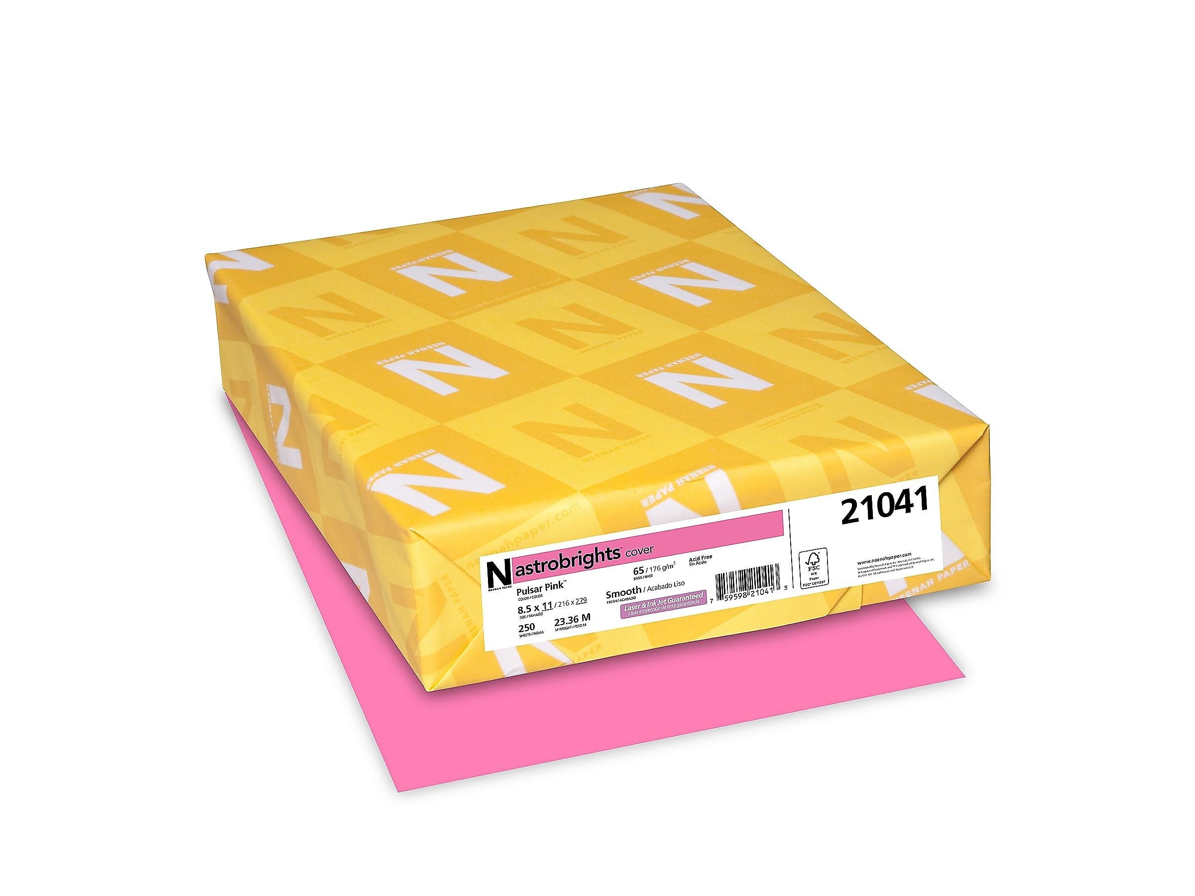 Astrobrights 65 lb. Cover Paper, 8.5" x 11", Pulsar Pink, 250 Sheets/Ream (21041/22821)