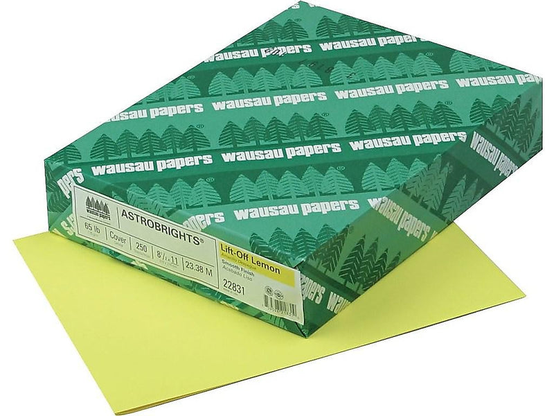 Astrobrights Cover Paper, 65 lbs, 8.5" x 11", Lift-Off Lemon, 250/Ream (22831)