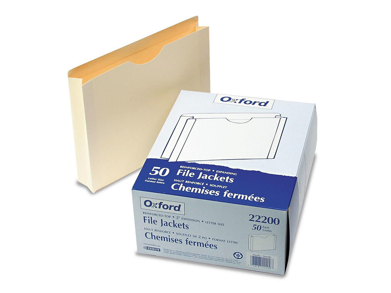 Pendaflex 10% Recycled Reinforced File Jacket, 2" Expansion, Letter Size, Manila, 50/Box (22200)