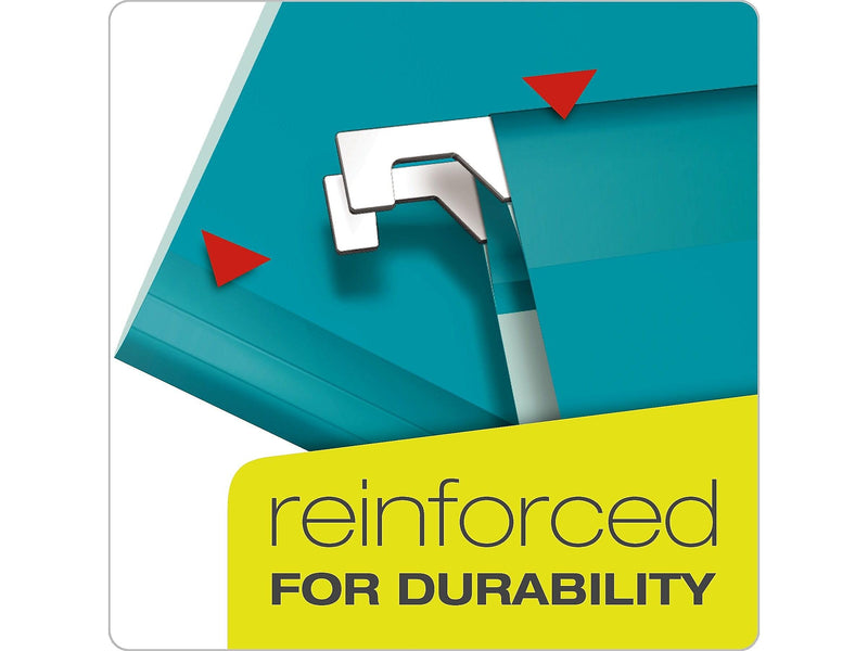 Pendaflex Reinforced Hanging File Folders, 1/5 Tab, Letter Size, Aqua, 25/Box (04152 1/5 AQU)