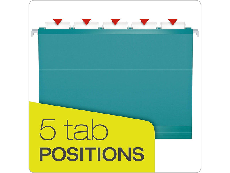 Pendaflex Reinforced Hanging File Folders, 1/5 Tab, Letter Size, Aqua, 25/Box (04152 1/5 AQU)