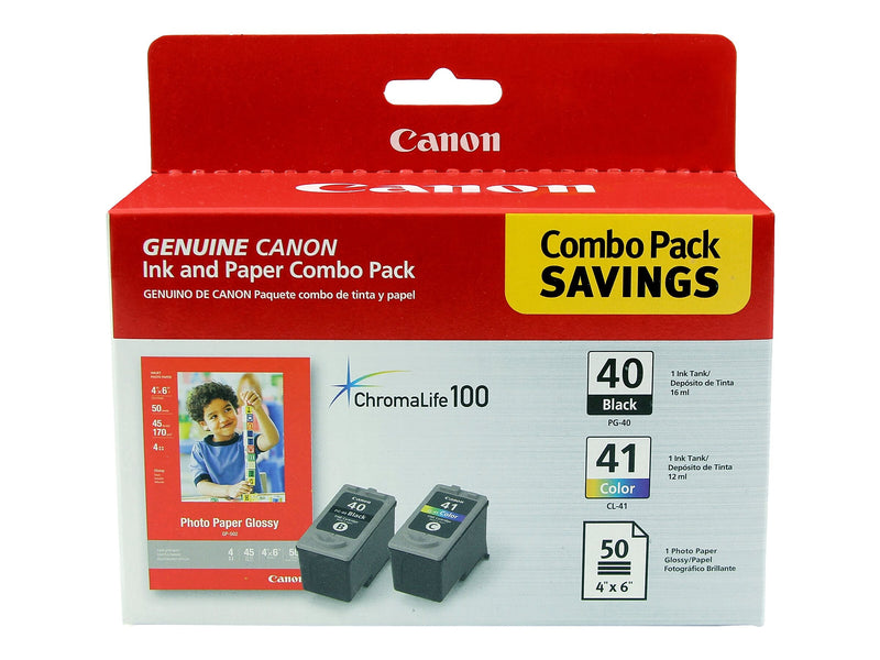 Canon 40/41 Black and Color Standard Yield Ink Cartridge, 2/Pack with Photo Paper Value Pack   (0615B009)