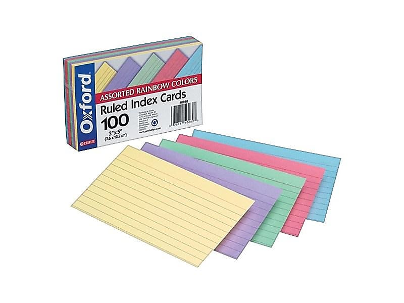 Oxford Ruled 3" x 5" Index Card, Lined, Assorted, 100/Pack (40280)