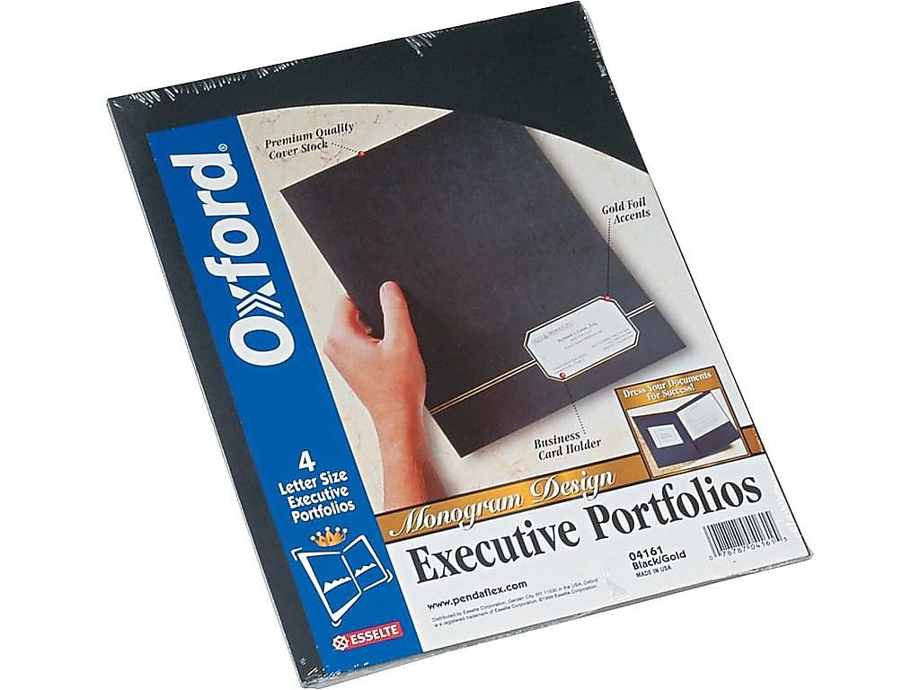 Oxford Monogram Design 2-Pocket Presentation Folders, Black/Gold, 4/Pack (04161)