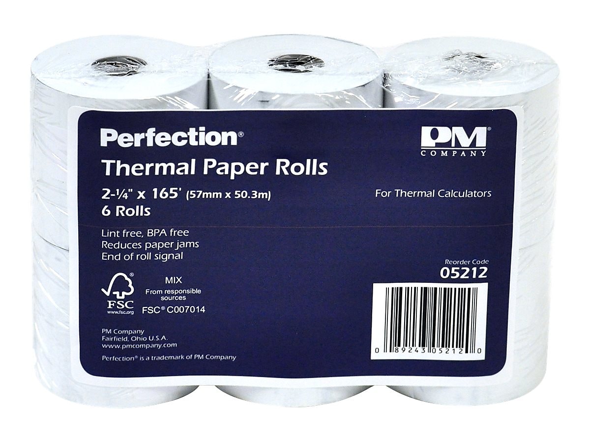 PM Company Thermal Cash Register Paper Rolls, 2 1/4" x 165', BPA Free, 6 Rolls/Pack (9078-1276)