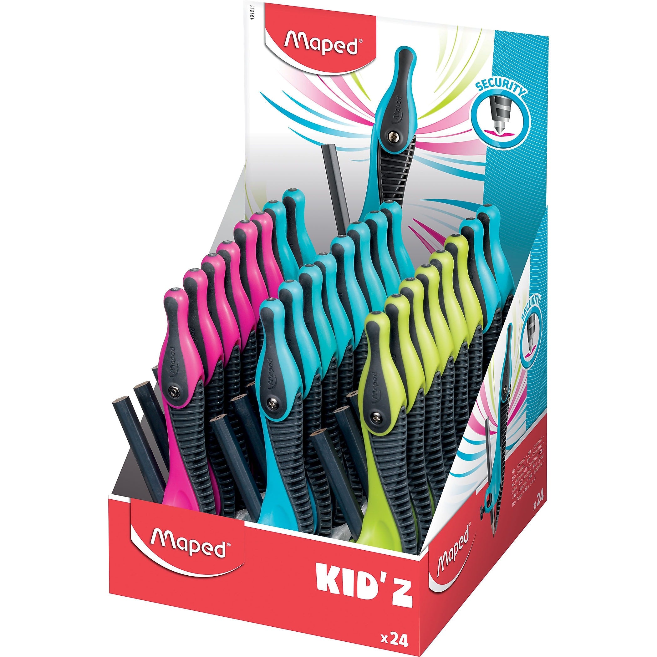 Maped Kid'Z Soft Grip Compass, Assorted Colors, 24/Pack (MAP191611)