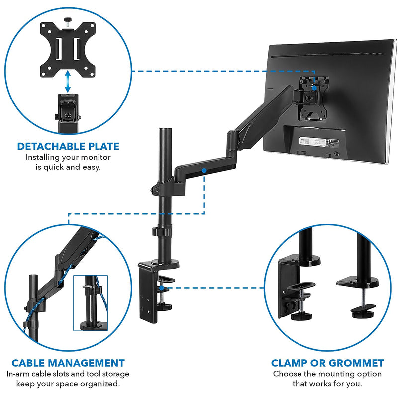 Mount-It! Monitor Arm Desk Mount, Up to 32" Monitor, Black (MI-4761)