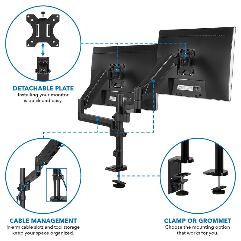 Mount-It! Dual Monitor Arm Desk Mount, Up to 32" Monitor, Black (MI-4762)
