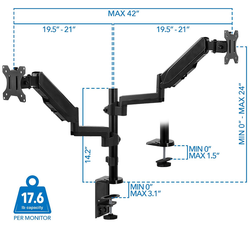 Mount-It! Dual Monitor Arm Desk Mount, Up to 32" Monitor, Black (MI-4762)