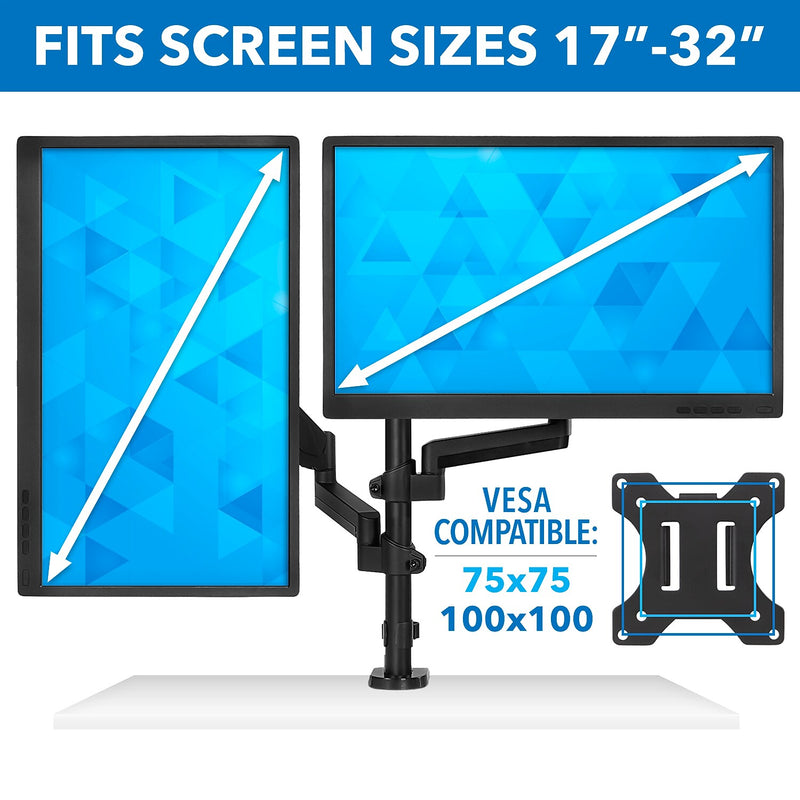 Mount-It! Dual Monitor Arm Desk Mount, Up to 32" Monitor, Black (MI-4762)