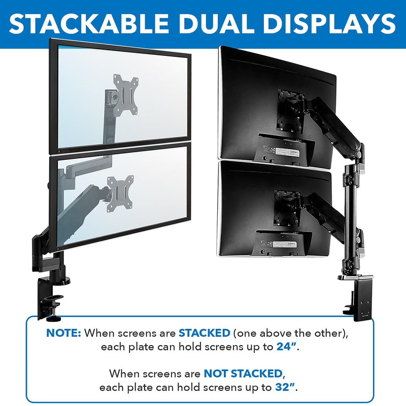 Mount-It! Dual Monitor Arm Desk Mount, Up to 32" Monitor, Black (MI-4762)