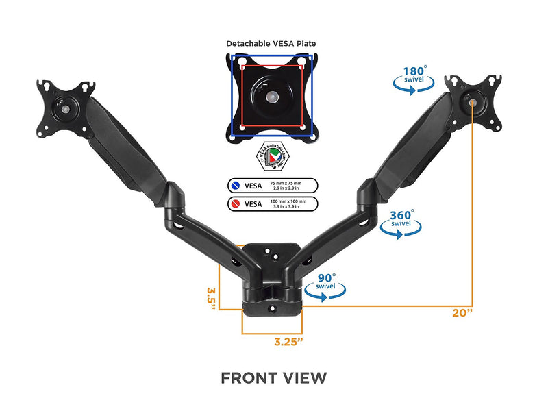 Mount-It! Dual Arm Monitor Wall Mount for 19" to 27" Displays, Black (MI-766)