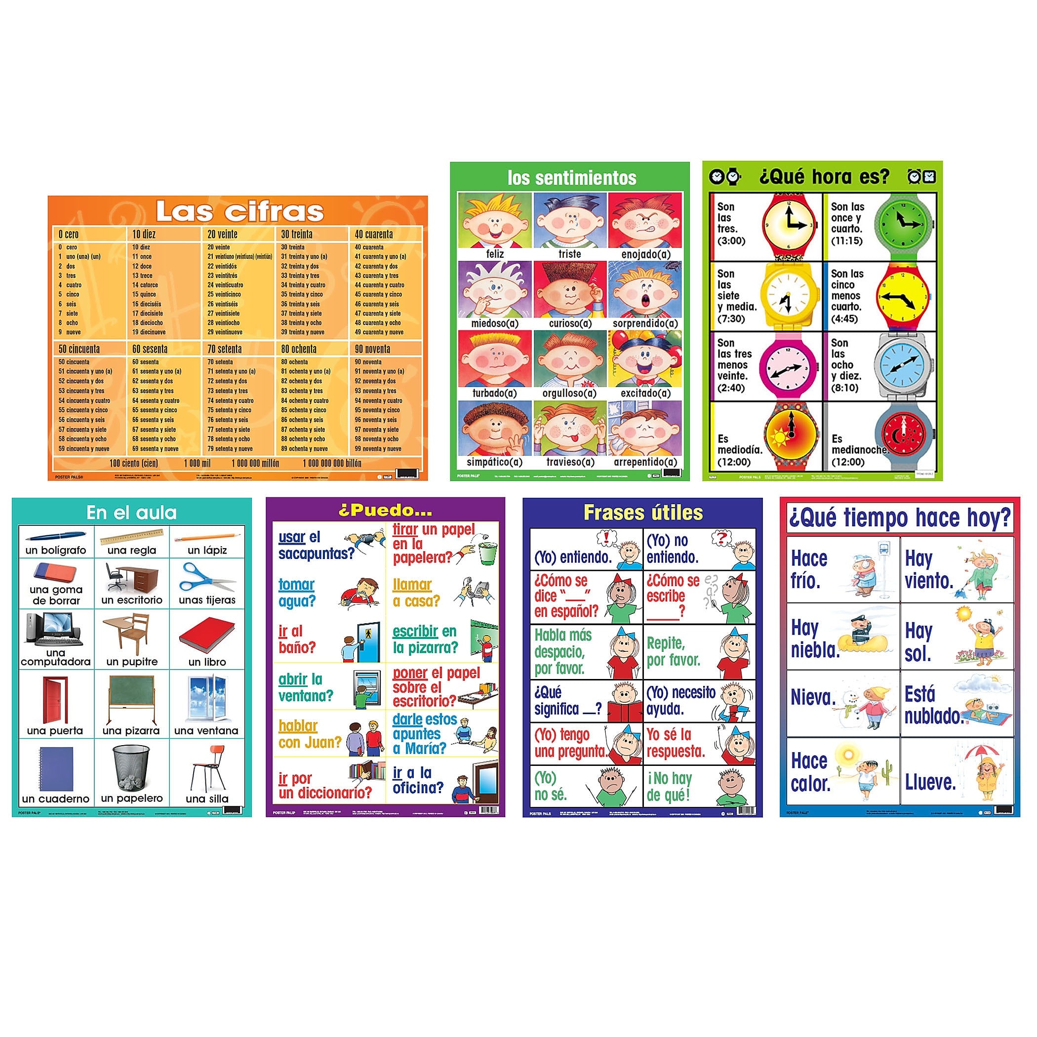Poster Pals 7-Piece Spanish Essential Classroom Posters Set, 24" x 18", 7/Pack (PSZPS37)