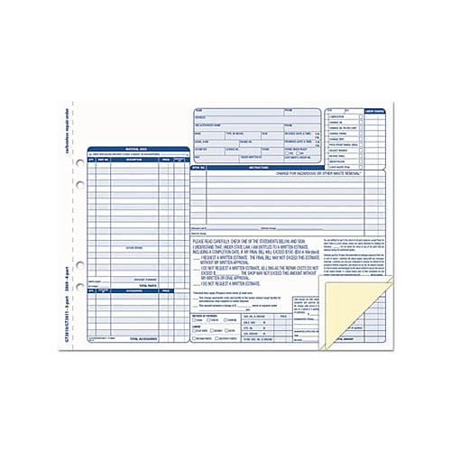 TOPS 4-Part Carbonless Auto Repairs, 11 7/16" x 8 1/2", 50 Sets/Book (3869)